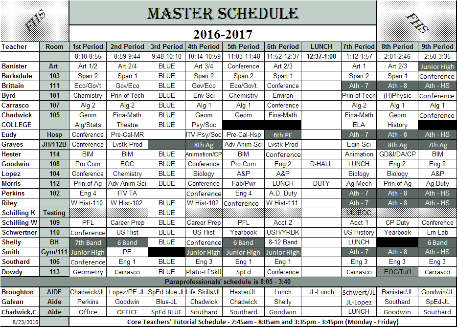 Master Schedule